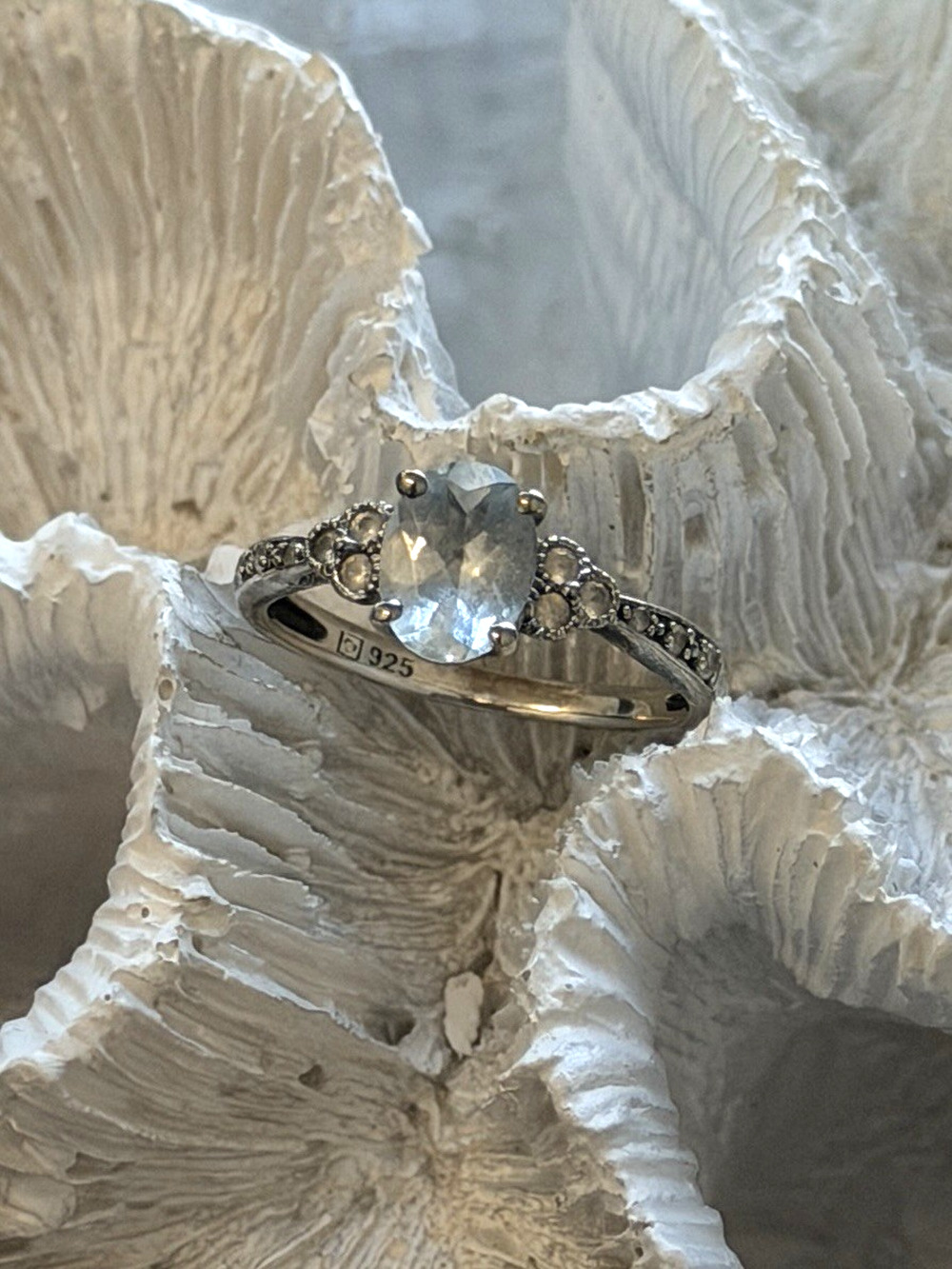 925 Sterling Silver Blue Topaz & Beryl Stones Ring Size 6